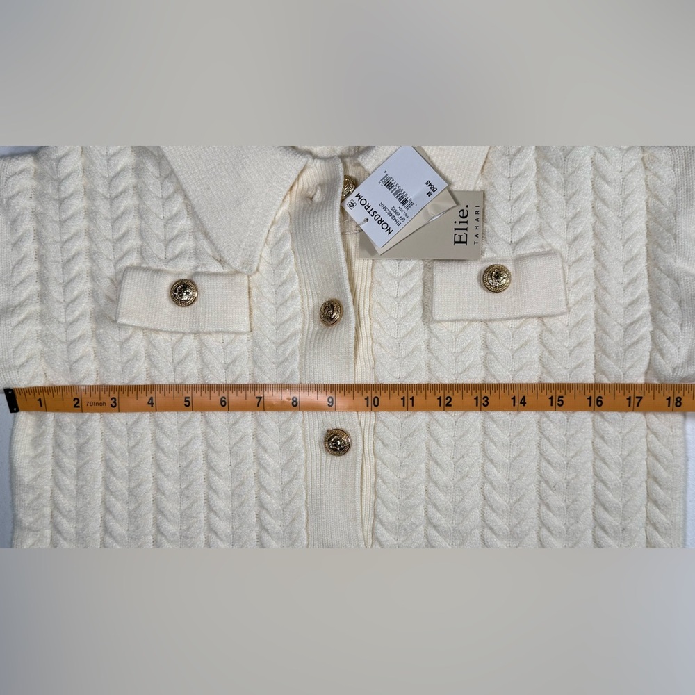 NWT Elie Tahari Cream Cable Knit Jacket Cardigan size M Gold Crest Buttons - Picture 9 of 10